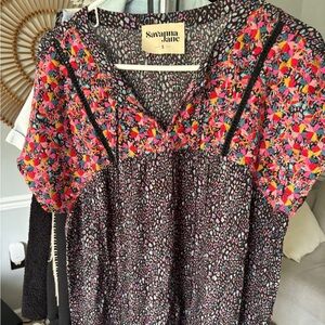 Savanna Jane Red and Black Flutter Sleeve Blouse Relaxed Fit